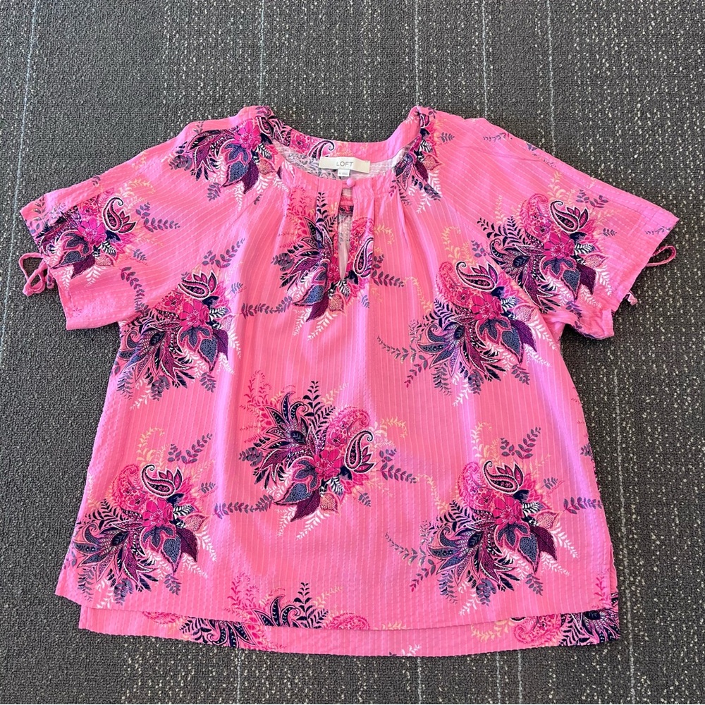 Loft Paisley Tie Back Yoke Top Ann Taylor pink fall autumn